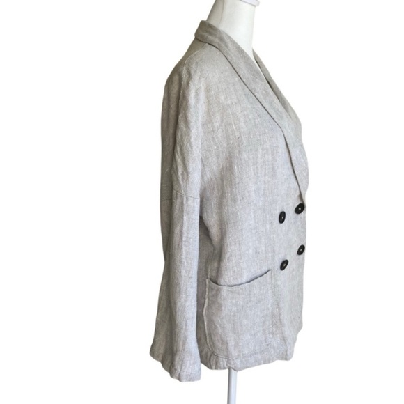 Zara Oversized Lagenlook Double Breasted Linen Blazer Jacket Oatmeal Size XS - Picture 7 of 16
